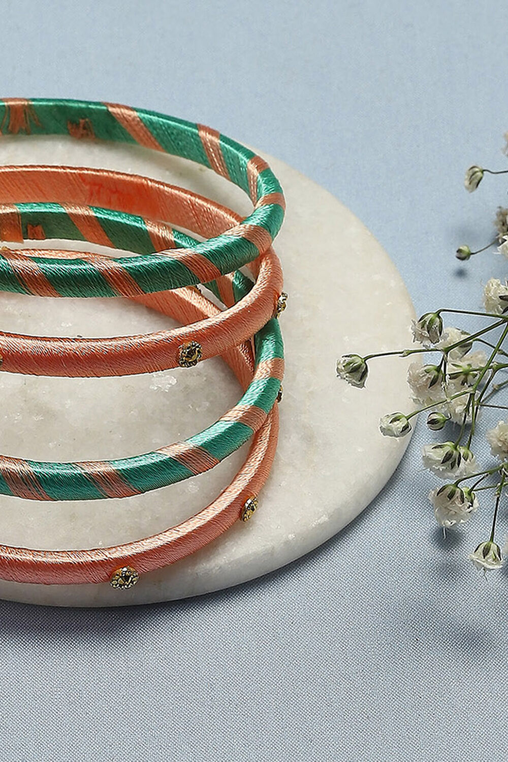 Light Pink & Turquoise Plastic & Thread Bangles image number 1