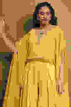 Yellow Embroidered Fusion Set image number 1