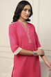 Pink Cotton Solid Straight Kurta image number 6