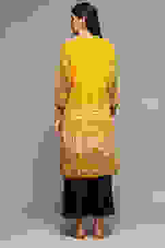 Yellow Cotton Blend Straight Printed Kurta image number 3