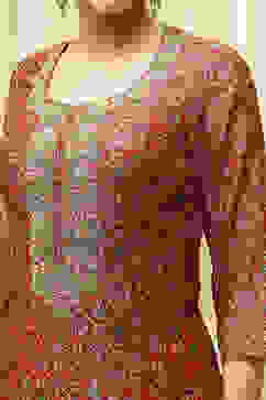 Red Chanderi Machine Embroidered Unstitched Suit Set image number 2