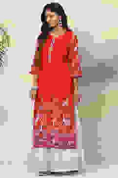 Red Straight Viscose Kurta image number 2