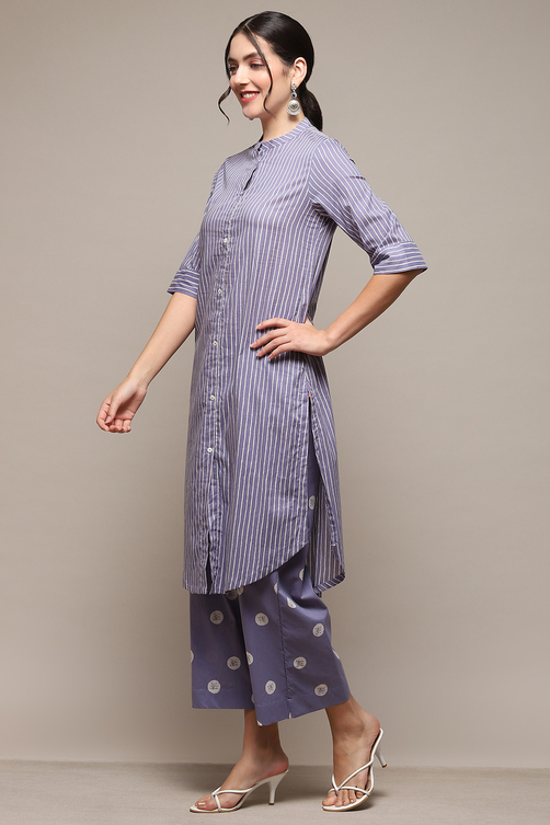Grey Cambric Narrow Kurta Pant Suit Set image number 4