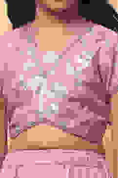 Pink Poly Chanderi Floral Festive Flared Lehenga Set image number 1