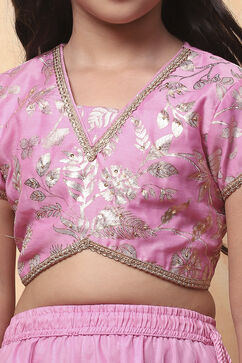 Pink Poly Chanderi Floral Festive Flared Lehenga Set image number 1