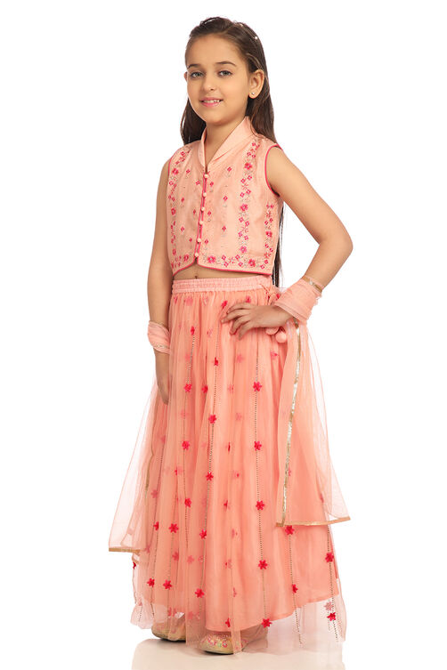 Peach Cotton And Viscose Lehenga Set image number 2