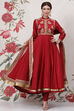 Red Cotton Silk Anarkali Yarndyed Suit Set image number 0