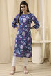 Blue Cotton Floral Straight Kurta image number 5