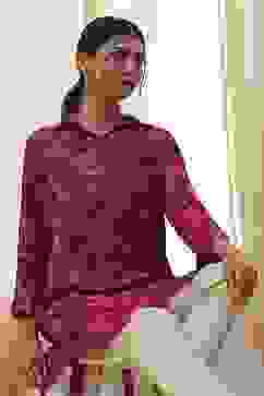 Red Printed Shirt-Style Short Kurta image number 0