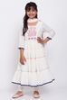 Off White Cotton Tiered Straight Kurta Churidar Suit Set image number 0