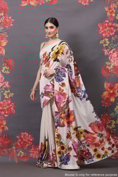 Rohit Bal Off White Cotton Silk Printed Saree image number 1