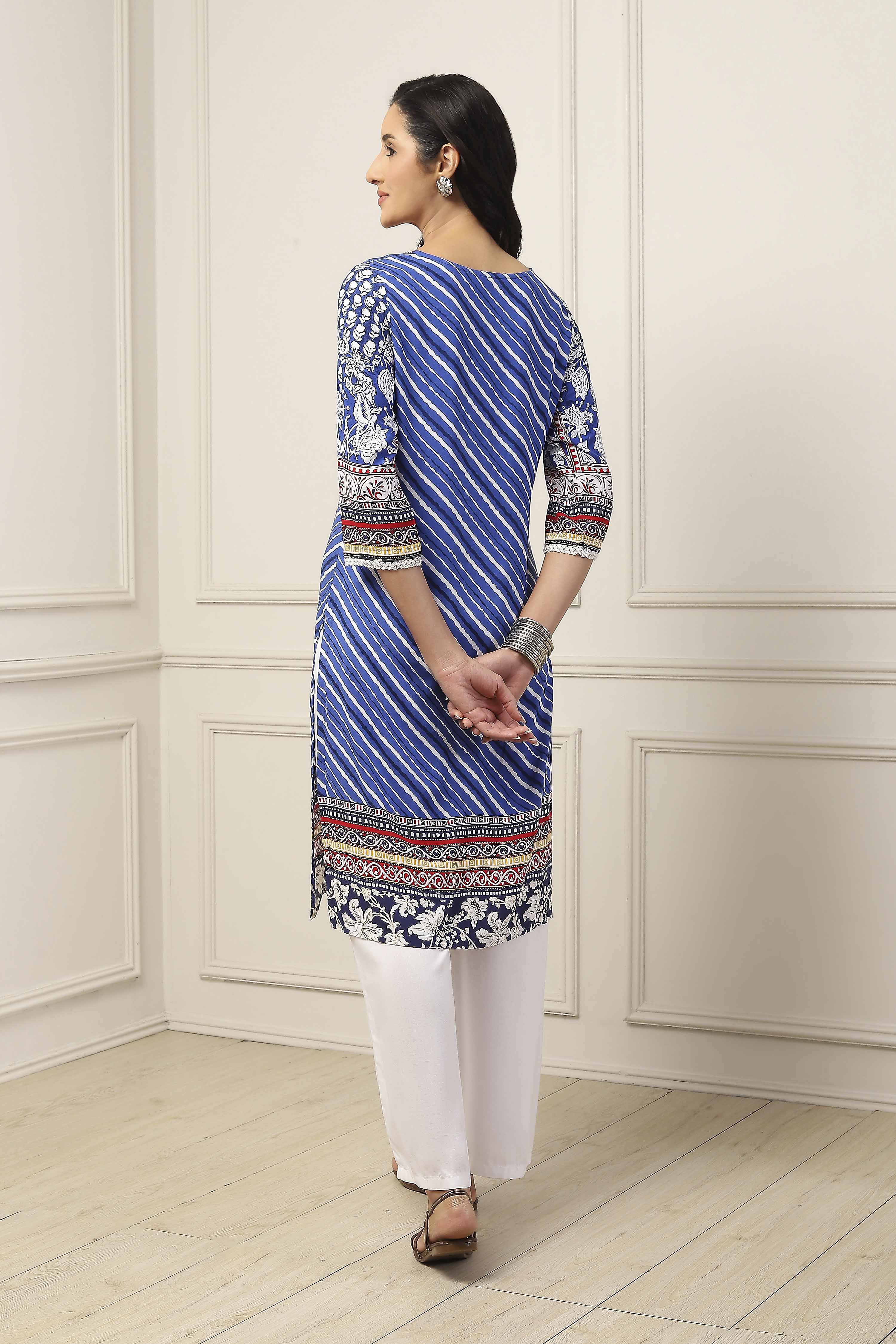 Blue Viscose Rayon Floral Printed Straight Kurta image number 3