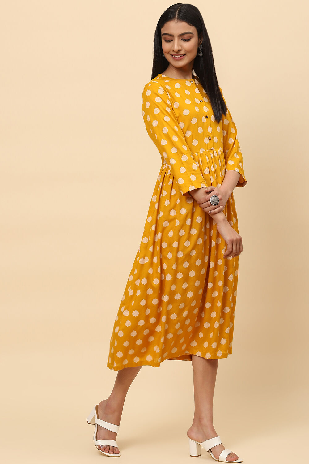 Mustard Rayon Fusion Dress image number 3