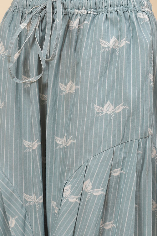 Steel Blue Cotton A-Line Kurta Cross Yoke Salwar Suit Set image number 2