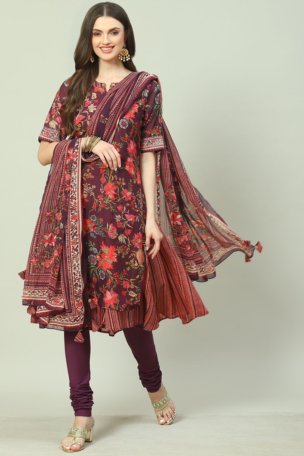 Wine Art Silk Straight Kurta Churidar Suit Set image number 7