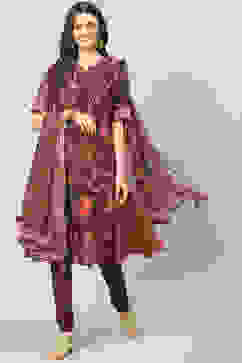 Wine Art Silk Straight Kurta Churidar Suit Set image number 7