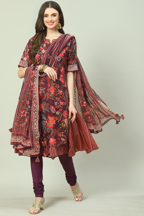 Wine Art Silk Straight Kurta Churidar Suit Set image number 7