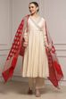 Off White Polyester Blend Anarkali Embroidered Suit Set
