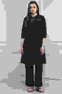 Black Cotton Solid Straight Kurta image number 5