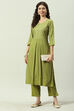 Green Printed Rayon Straight Kurta Regular Pant Suit Set