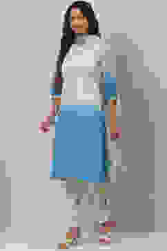 Ice Blue Poly Viscose Straight Kurta Slim Pant Suit Set image number 3