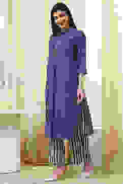 Blue Striped Layered Kurta Set image number 3