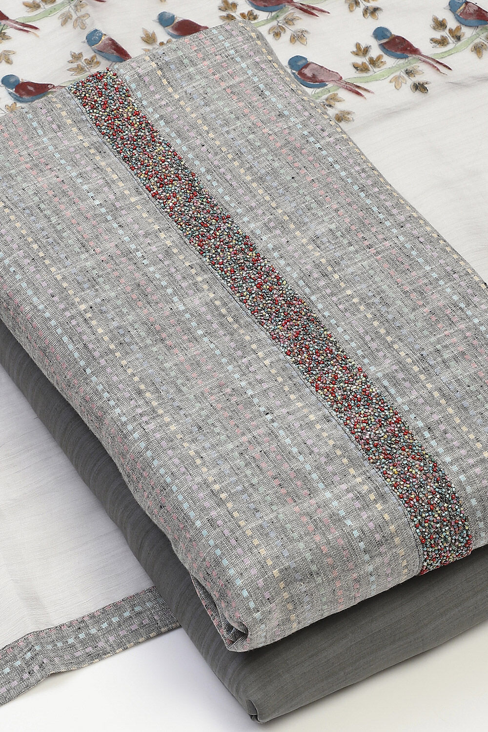 Gray Cotton Unstitched Suit Set image number 6