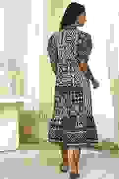 Black and Beige Cotton Printed Tiered Dress image number 3