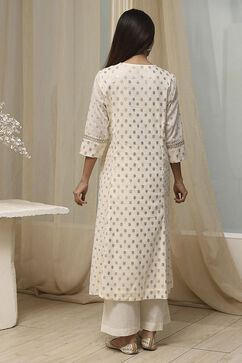 Off-White Cotton Printed Gathered Suit Set image number 4