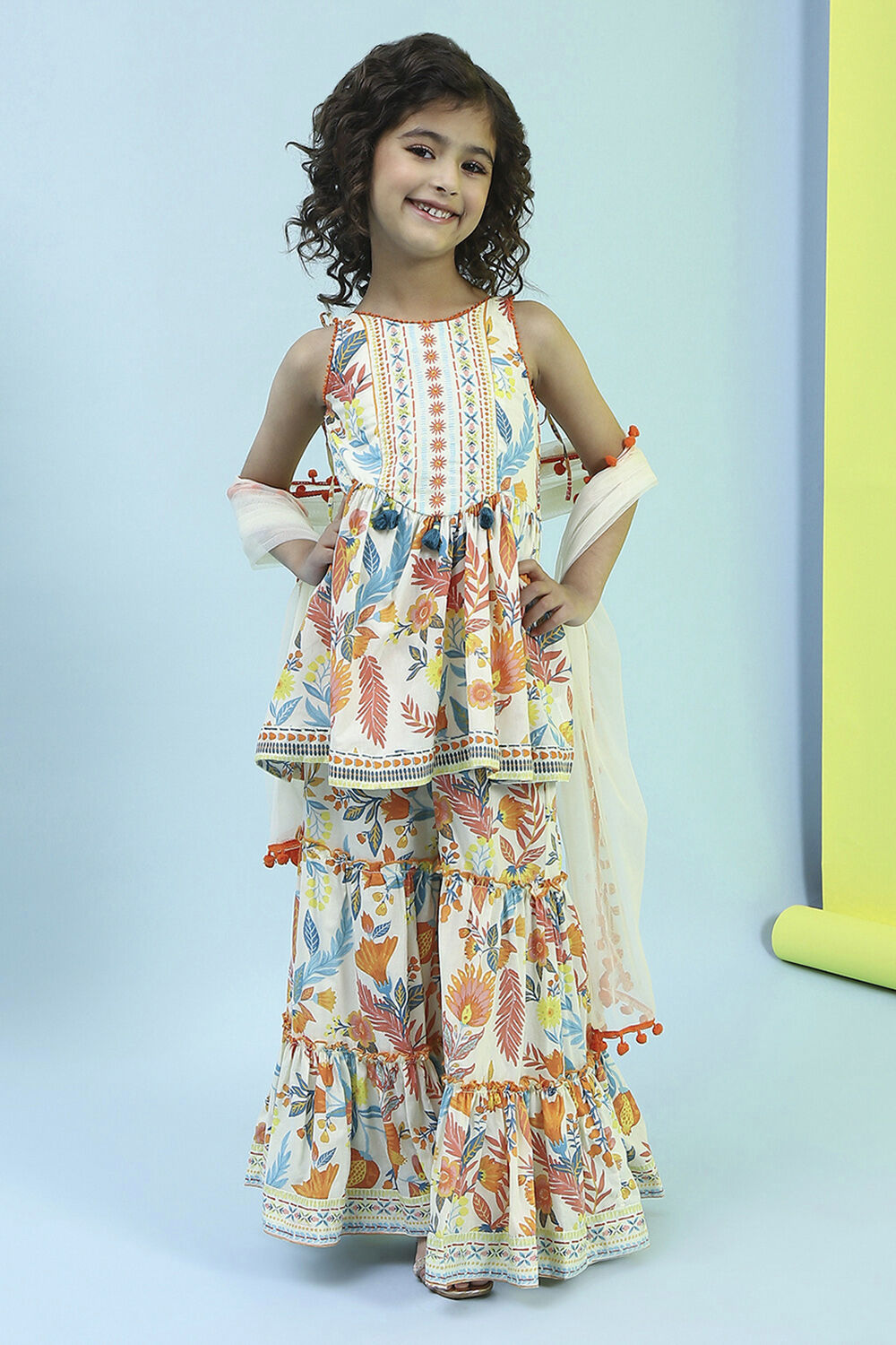 Multi-Colored Printed Gathered Suit Set image number 6