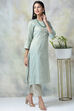 Brown Metallic Cotton Straight Kurta Pants Set image number 4