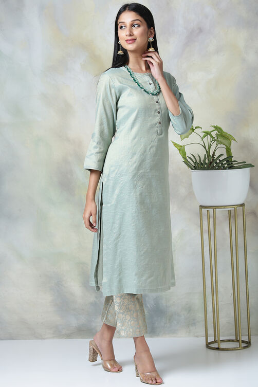 Brown Metallic Cotton Straight Kurta Pants Set image number 4