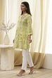 Lime Green Printed Straight Short Kurta image number 2