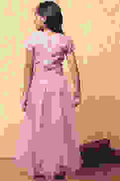 Pink Poly Chanderi Floral Festive Flared Lehenga Set image number 4