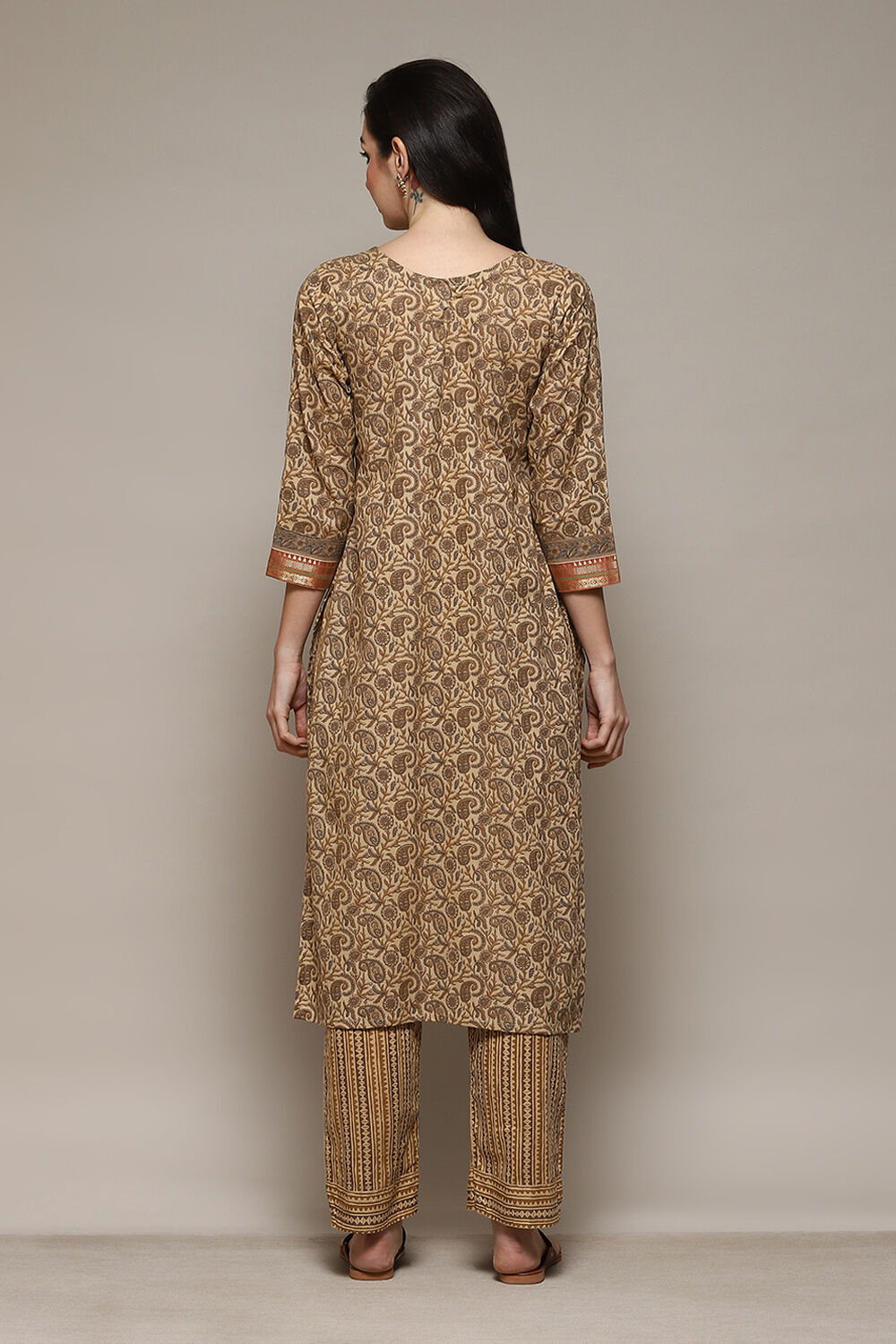 Coffee Brown Cotton Machine Embroidered Unstitched Suit Set image number 5