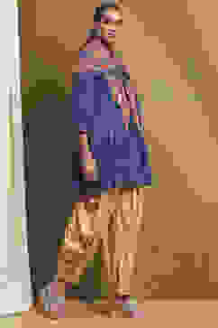 Blue and Beige Embroidered Peplum Kurta Set image number 5