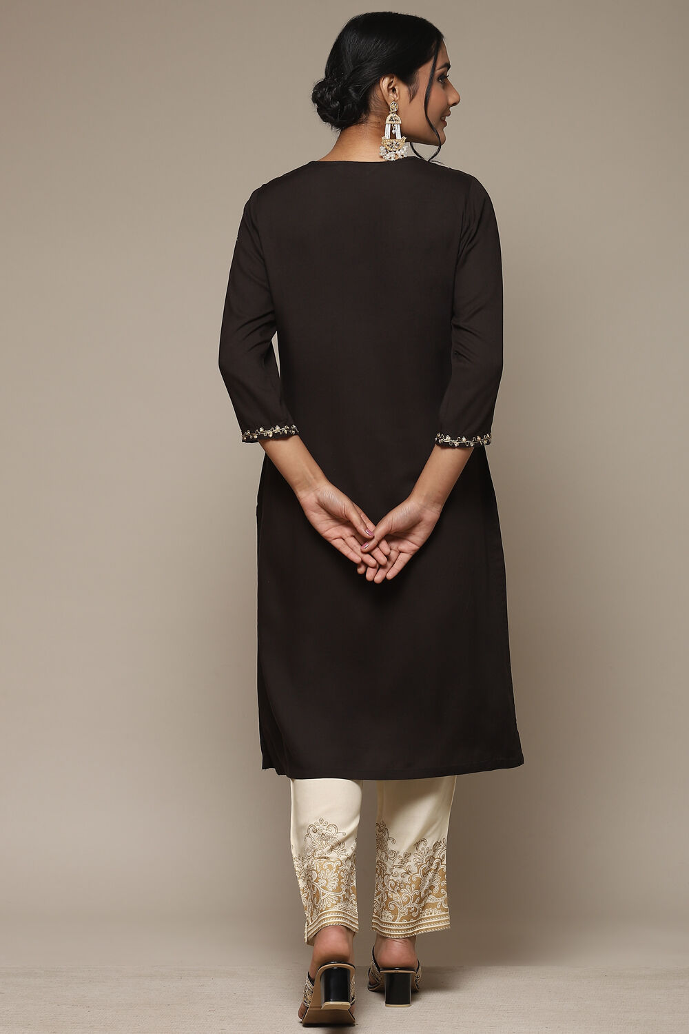 Brown Rayon Straight Kurta Pants Suit Set image number 4