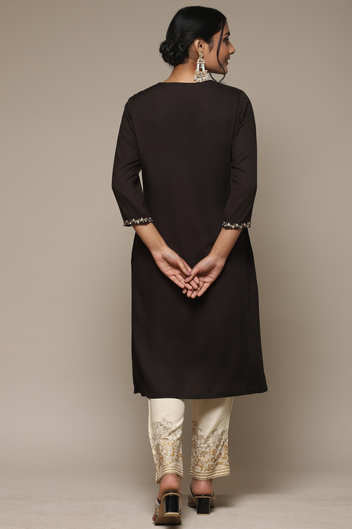 Brown Rayon Straight Kurta Pants Suit Set image number 4