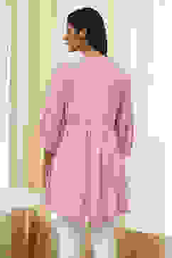 Pink Solid Flared Short Kurta image number 3