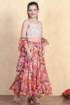 Off White Polyester Lehenga Set image number 4