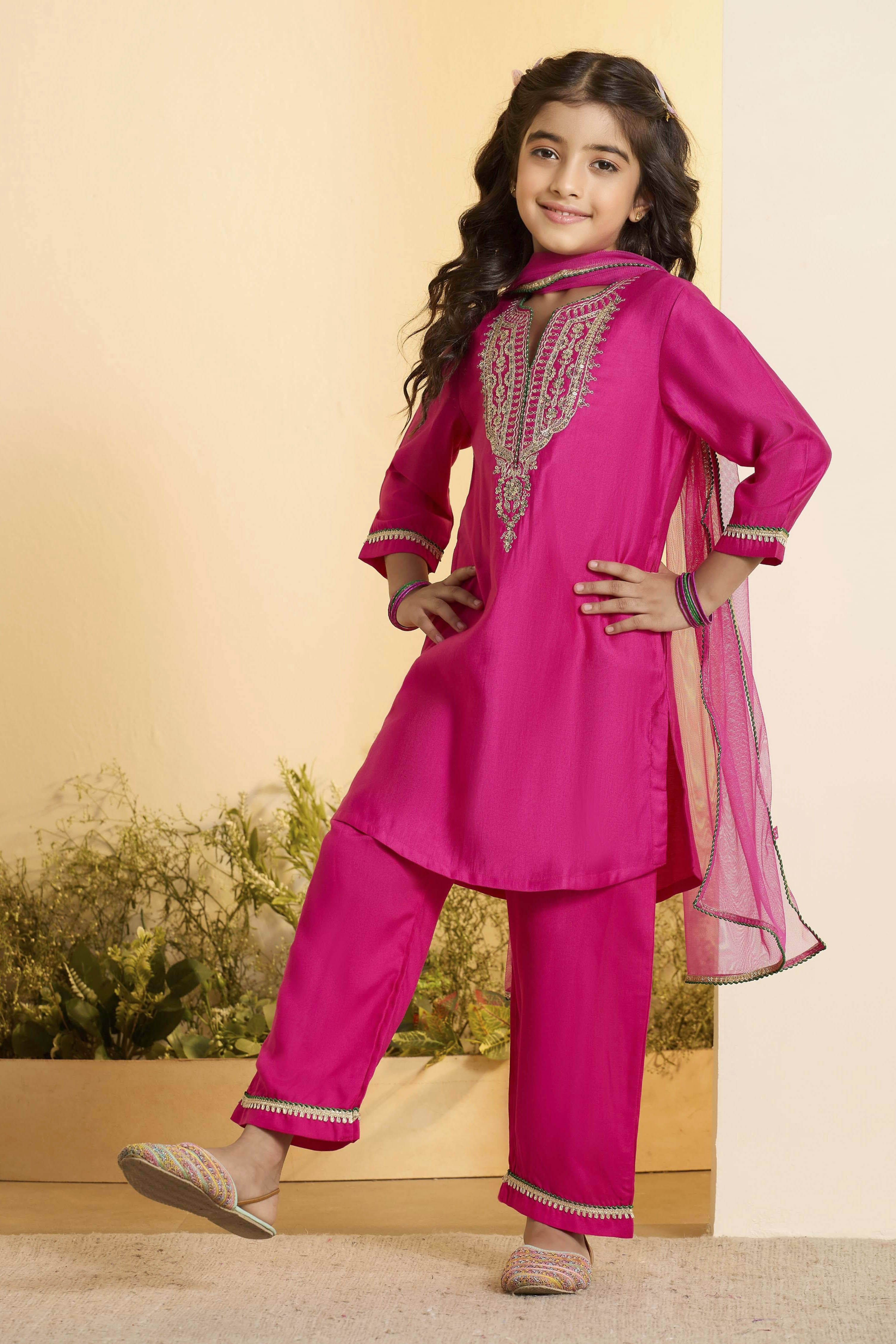 Pink Yoke Design A-Line Kurta Set image number 3