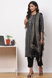 Black Cotton Unstitched Dress Material Suit Set image number 3