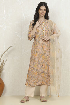 Yellow Cotton Digital Print Unstitched Suit Set image number 7