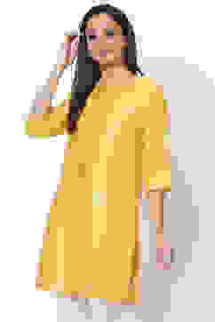 Yellow Poly Cotton Short Yarndyed Kurti image number 2