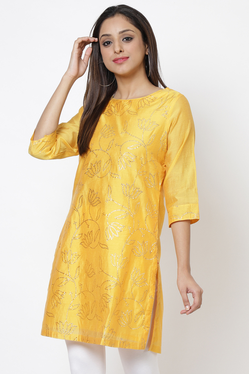 Blue Art Silk Short Yarndyed Kurti image number 2