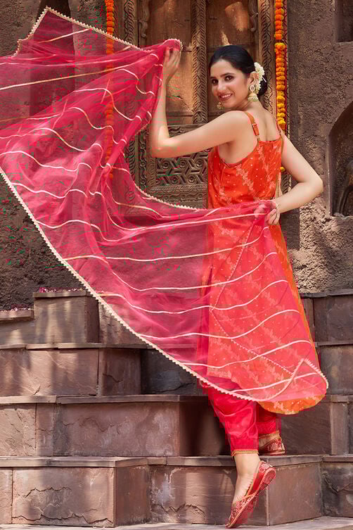 Orange Viscose Shantoon Kurta Dhoti Salwar Suit Set image number 0