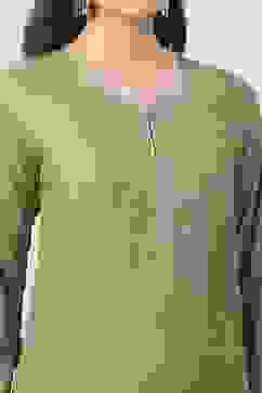 Sap Green Embroidered Straight Kurta Set image number 1