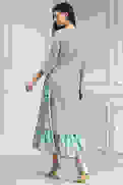 Powder Blue Cotton Blend Layered Embroidered Fusion Set image number 3