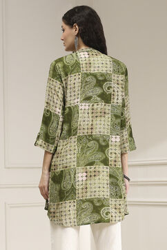 Olive Green Pleated Straight Short Kurta image number 3