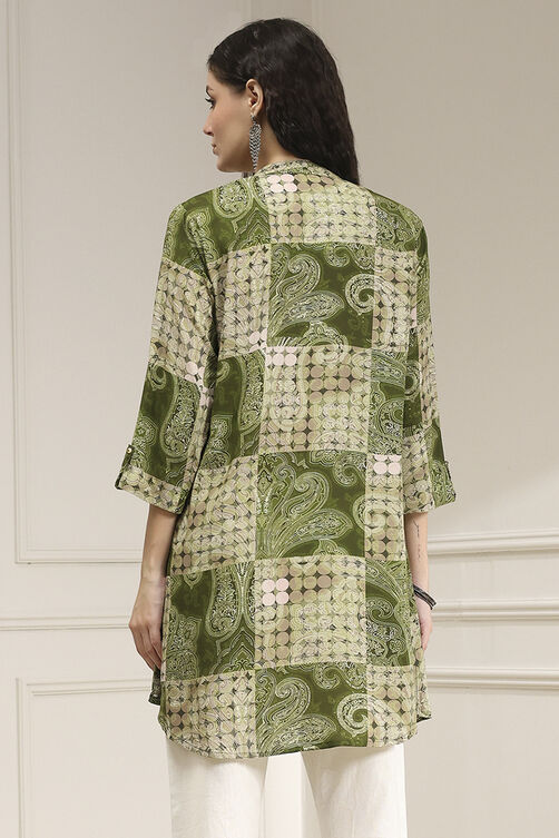Olive Green Pleated Straight Short Kurta image number 3